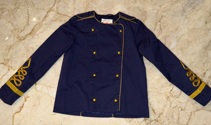 H&M Girls Navy Military Band Jacket W Gold Embroidered  Trim Sz 6-7, EUC
