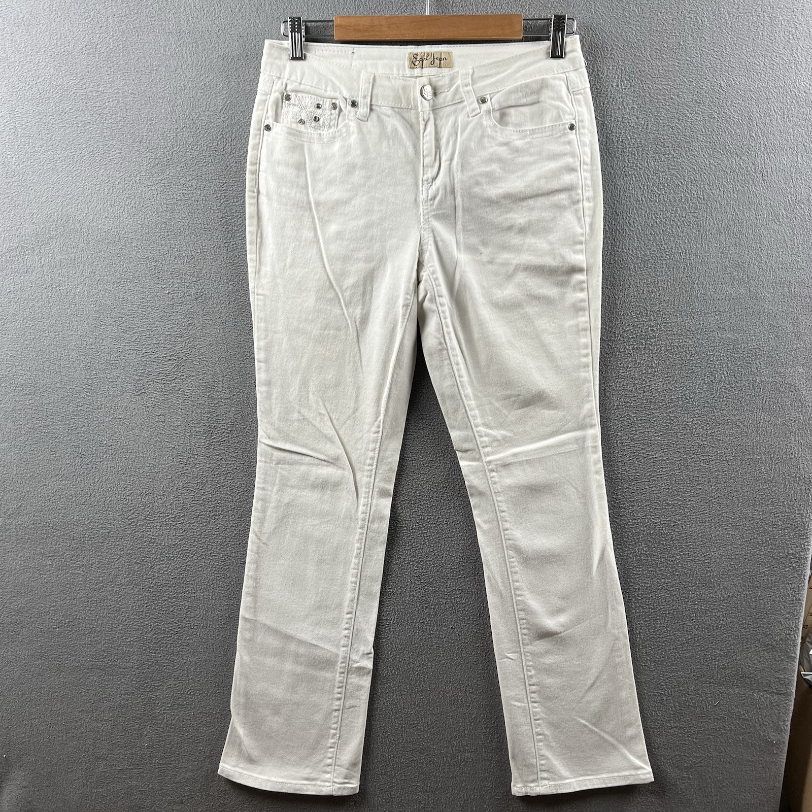 Earl Jeans Women’s 4 White Crystal Embellished Cross Denim Slim Bootcut Y2K