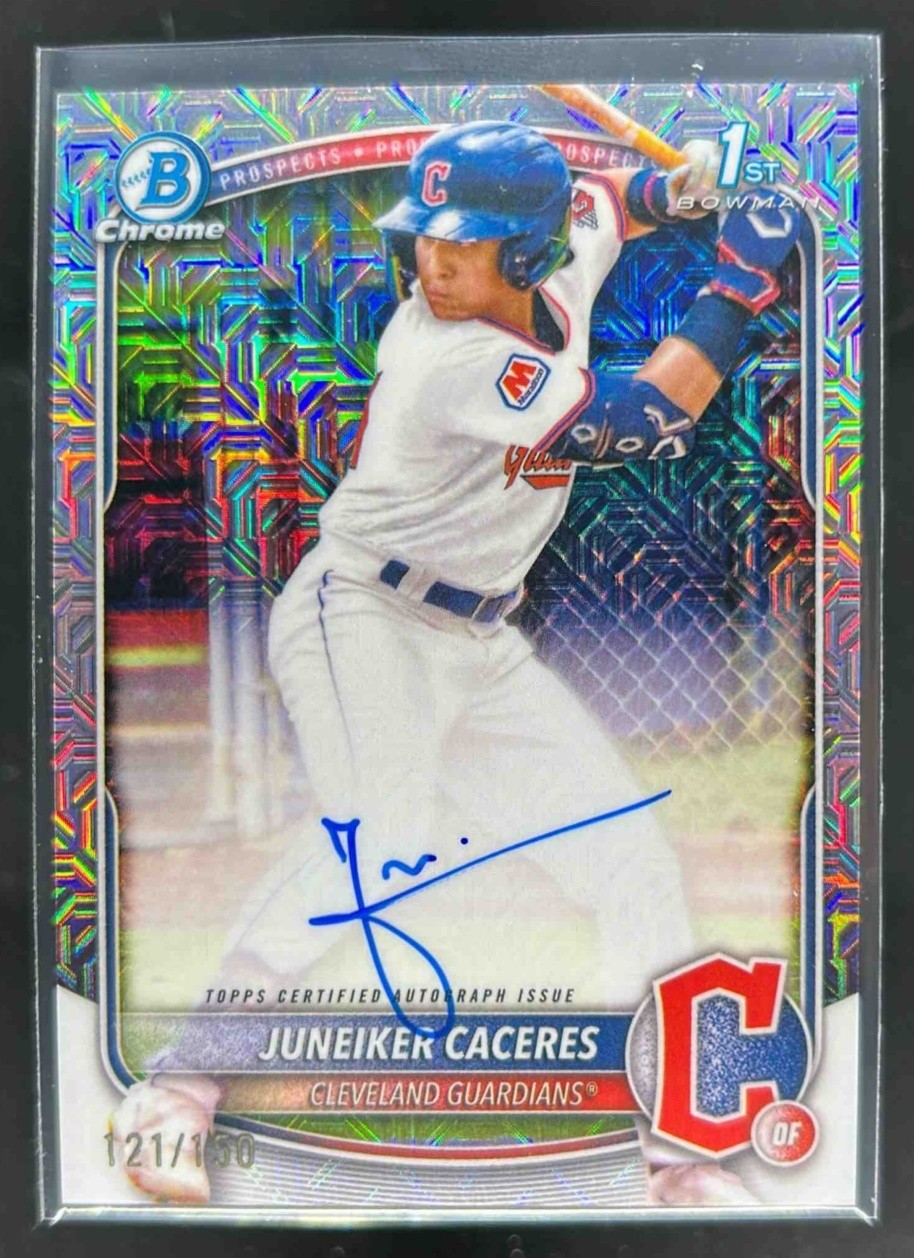 2025 Bowman Chrome Juneiker Caceres Auto HTA Choice Refractor 1st Prospect #/150