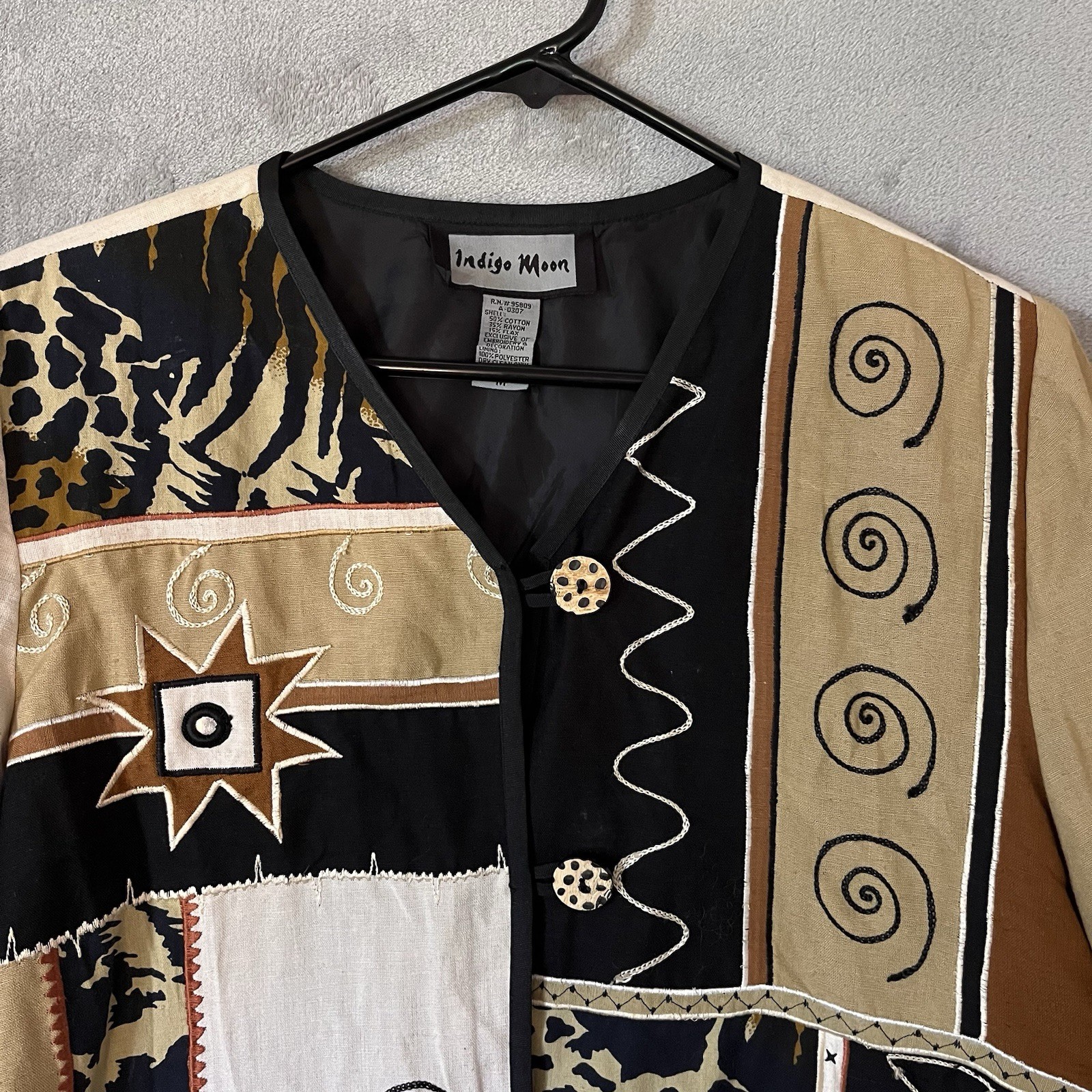 Indigo Moon Patchwork Bohemian Jacket Womens M Vt… - image 2