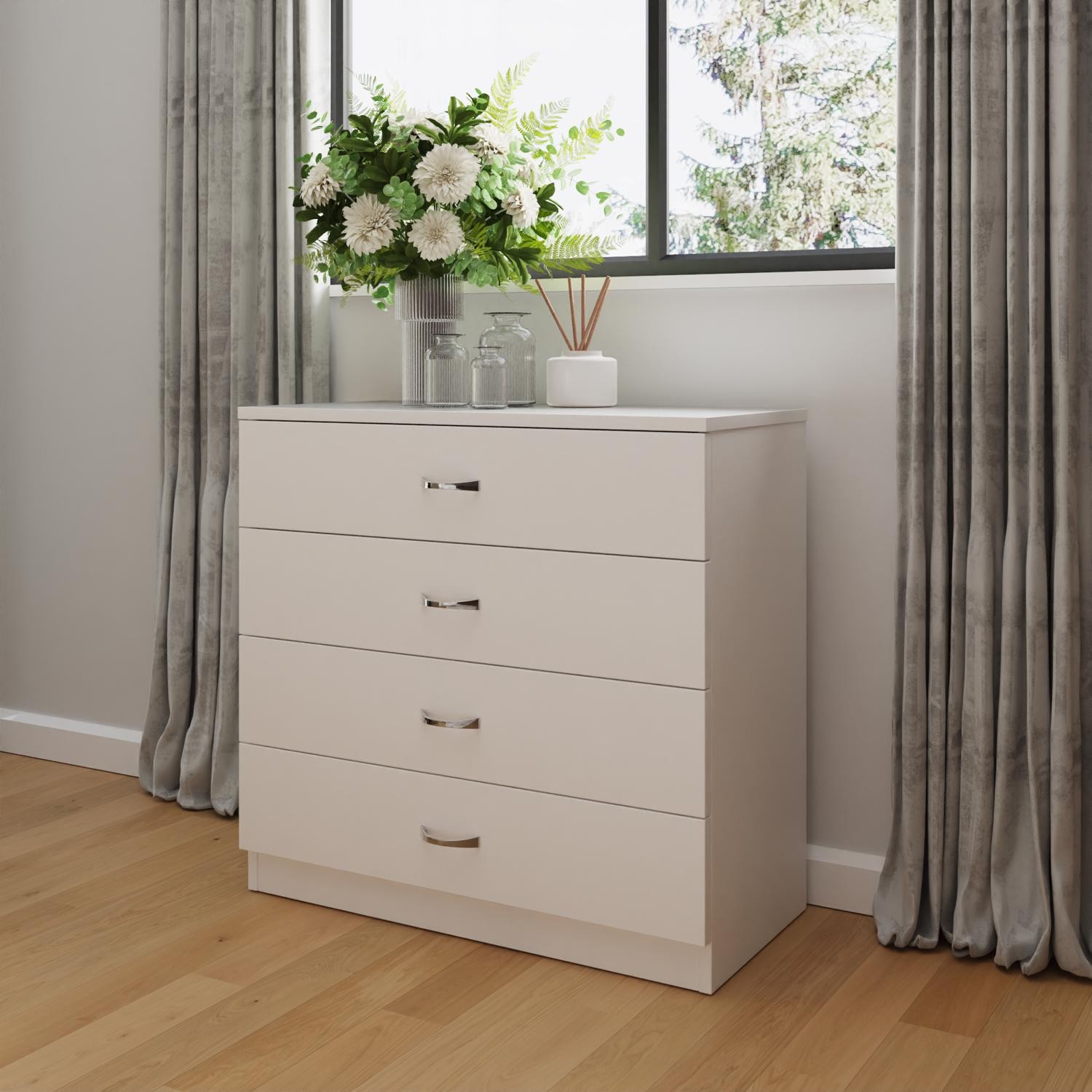 Matt White 4 Drawer Chest Of Drawers Curved Handles Scratch Resistant