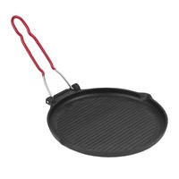 Grillpfanne Aus Guss Rund Ø25,5Cm Mit Klappgriff Gusspfanne Grill Bbq Schwarz