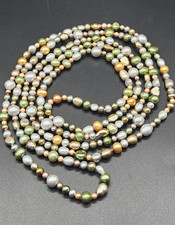 Long Multicolor Freshwater Pearl Bead No Clasp Necklace 69" Long
