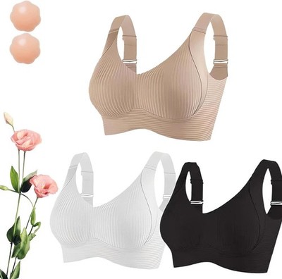 Neattidyly Bras, Women's Ribbed Push Up Adjustable Wireless Bra, Anti-Sagging