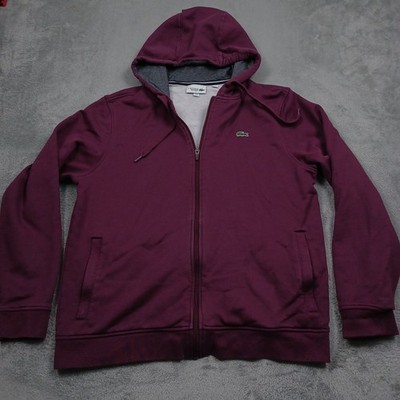 Lacoste Jacket Mens XL Purple Fleece Sports Full Zip Hooded Pockets Preppy