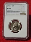 1989-D WASHINGTON QUARTER   NGC MS 66  UNCIRCULATED                     #T1406