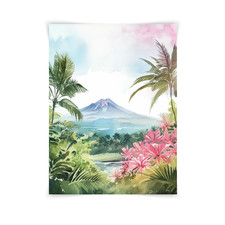 Mauna Loa Hawaii Watercolor Print, Tropical Volcano Landscape Art