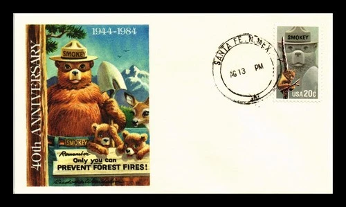 US COVER SMOKEY BEAR PREVENT FOREST FIRES FDC PANDA CACHET BACK NOTARY SEAL