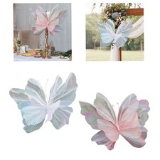 2Pcs Silk Yarn Artificial Butterfly Giant Gauze Fake Butterfly for Wedding