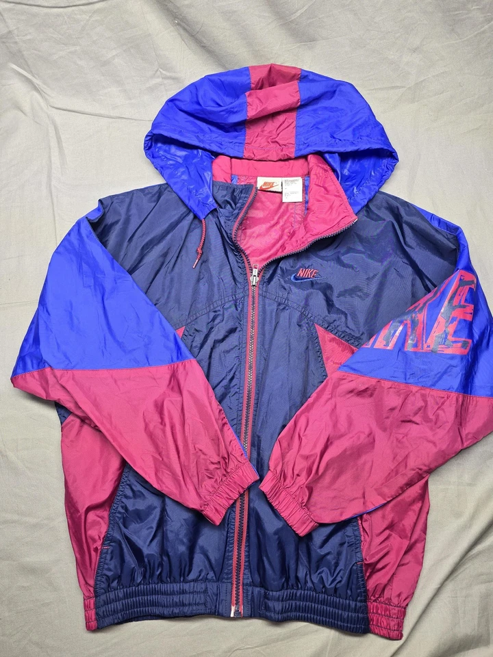 Vintage Nike Jacket Mens Large Blue Pink Hooded Windbreaker Colorblock 90s Nylon - Image 2 of 4