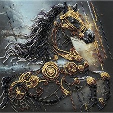 Bead Embroidery Kit Black Horse DIY Abris Art Bead stitching Bead needlepoint