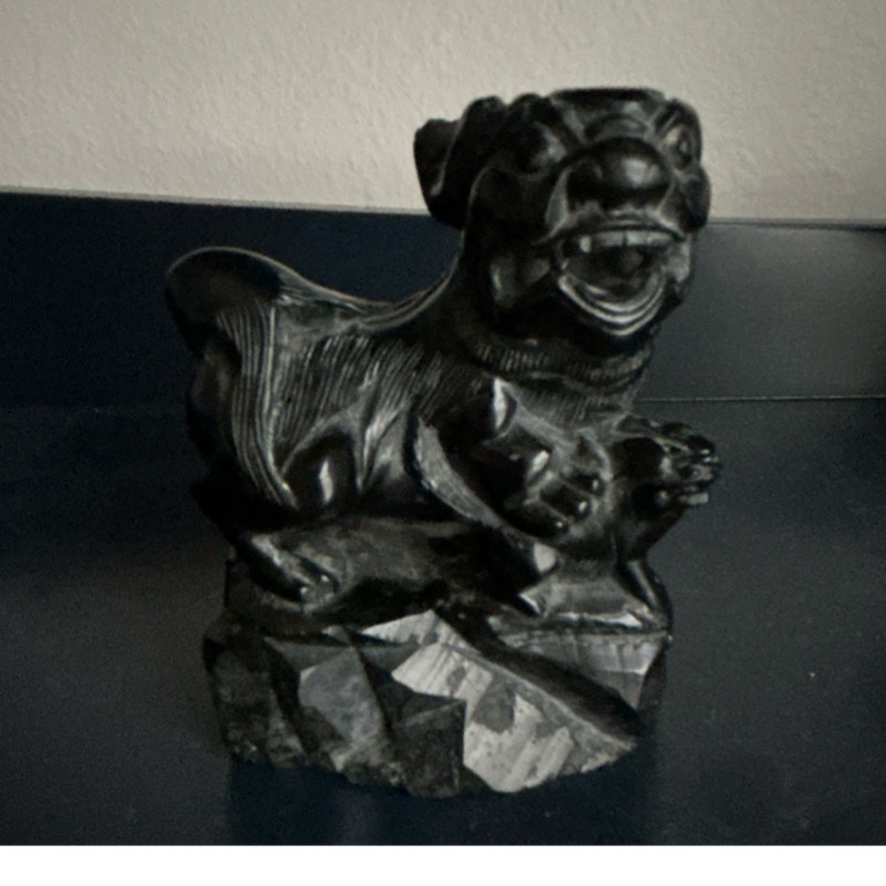 Black Chinese Stone Foo Dog Figurine Sculpture