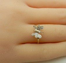 Cute Ladies BUTTERFLY Ring with Diamond Accents Solid 10k Gold, size 7