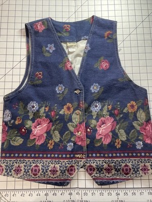 Vintage Vivaldi Jean Vest Floral Women s Medium