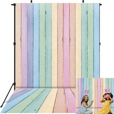 6x8 FT Colorful Wood Easter Backdrop Pastel Rustic Photography Background Prop