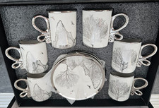 Tea Set 6 White Silver Cups With Saucers | Coffee Serving Gift