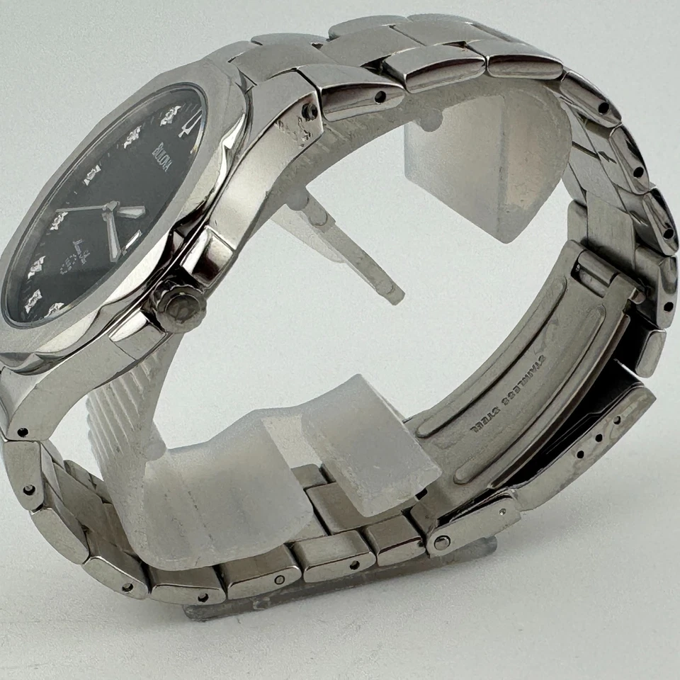 Bulova Marine Star Reloj Cuarzo 96D14 Hombre Plata Acero Diamante Batería Nueva 7.75" Foto 4 de 4