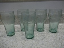 5 Vintage Enjoy Coke Glasses Green Pebble Texture 6 1/4" Coca-Cola