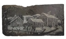 Vintage Wall Etching On Slate, Country Home Winter Scene, From 1993