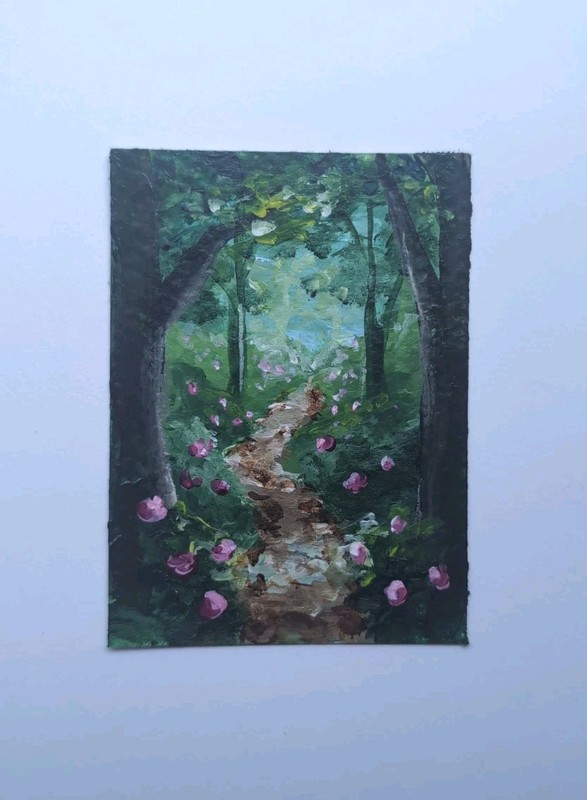 ACEO Original Art Card 2.5 x 3.5, Acrylic, Forest, Landscape, Fantasy Katie Mart