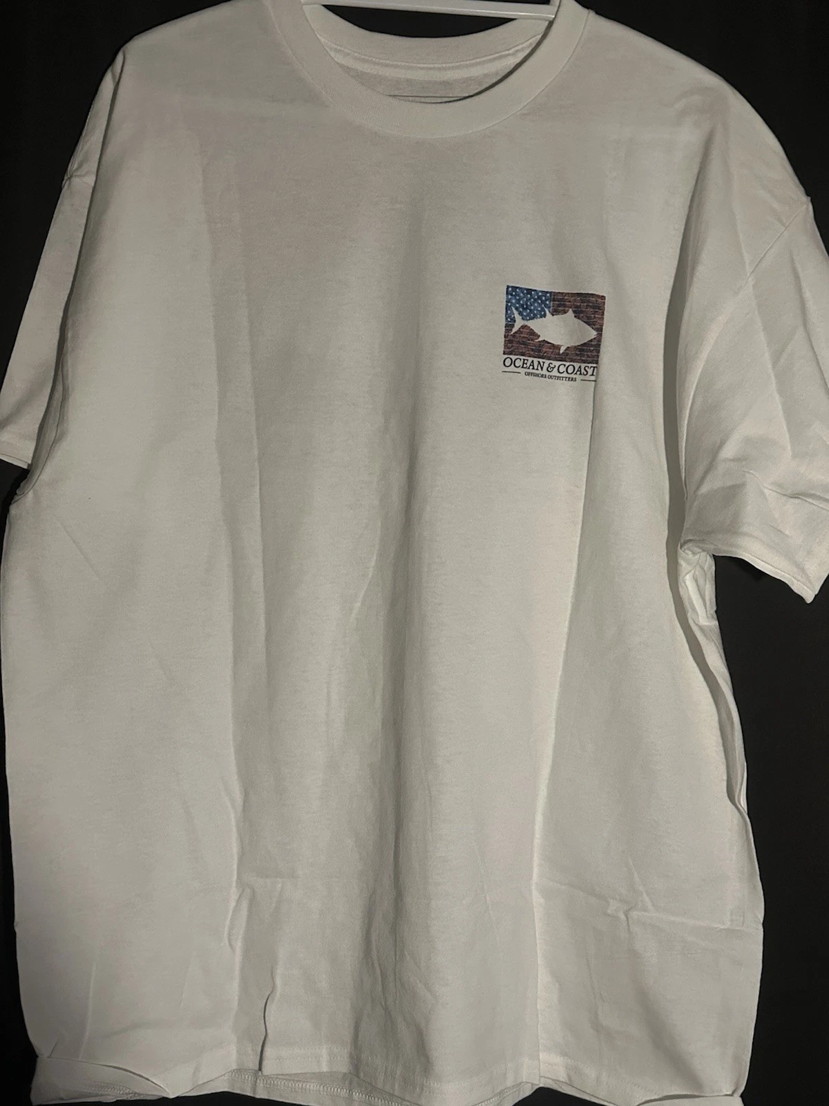 Ocean Coast American Flag fishing shirt White Men’s Large NWOT