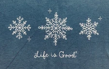 NWT Women’s LIFE IS GOOD Crusher Snowflakes Winter T-Shirt Navy M 3X Top $30