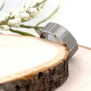 8mm Silver polished Tungsten Ring Brushed Geometric Pattern Christmas Gifts Band