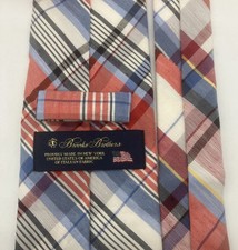 NWT Brooks Brothers Plaid Silk Linen Melon Blue Neck Tie 108 57.5 x 3.25