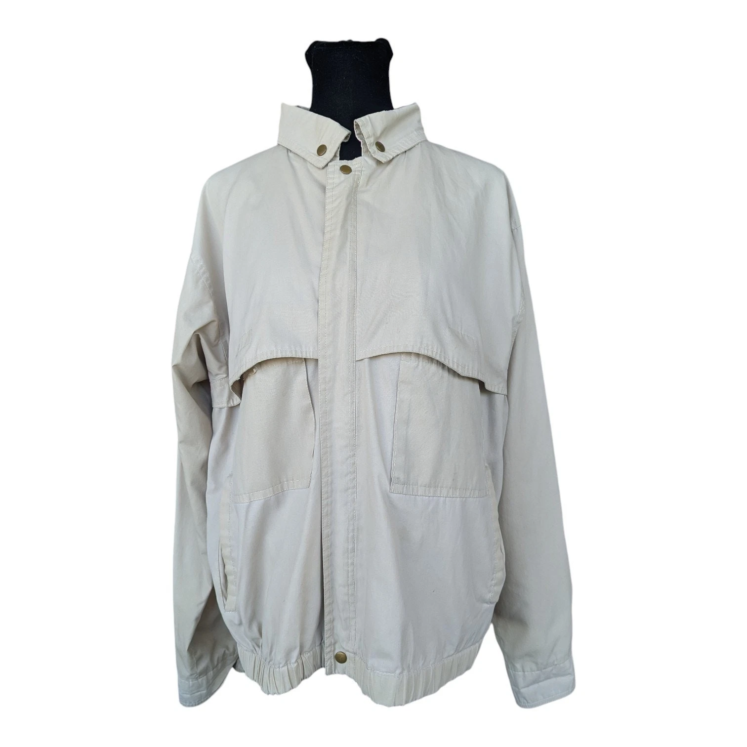 Vintage Pebble Beach Cream Snap Hood Windbreaker Jacket Lightweight Utility