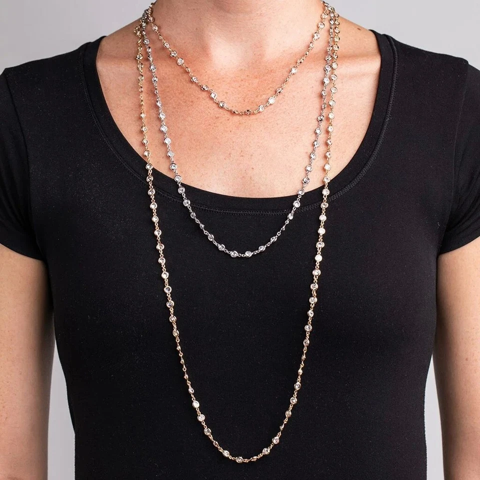 Collar Kenneth Jay Lane Delicado Circonita cúbica "Diamantes por Pulgada" Tres Capas Doradas