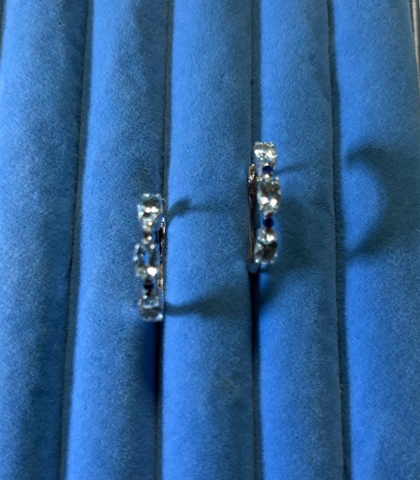 Brincos Mangoro água-marinha, safira azul em ródio sobre esterlina - 3,10 ctw. - Imagem 3 de 4