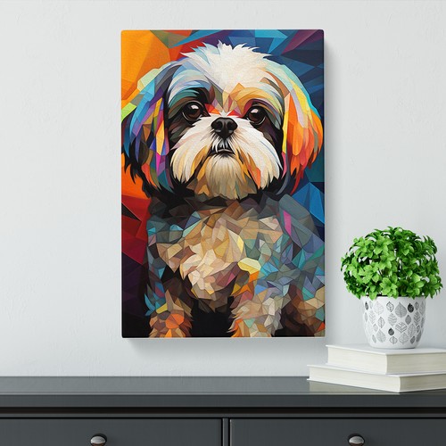 Shih Tzu Kubismus Leinwand Wandbild Kunstdruck gerahmtes Bild Deko Wohnzimmer Schlafzimmer - Bild 3 von 4