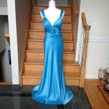 NWOT JOVANI Sky Blue Sheath Charmeuse Prom Gown Dress Formal Size 8