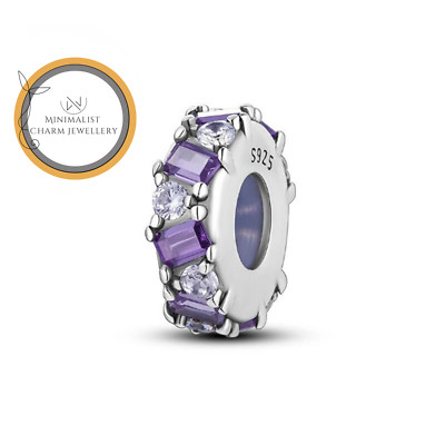 Purple Rectangular Stone Spacer Charm, Spacer Charm, Silver Charm, Women Gift