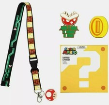 Bioworld Nintendo Super Mario Bros Lapels and Lanyard Set Sealed. NEW