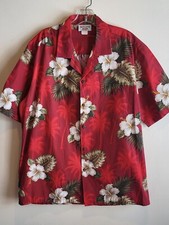 Vtg Pacific Legend Size Large Floral Hawaiian Shirt Cotton Red Hawaii U.S.A.