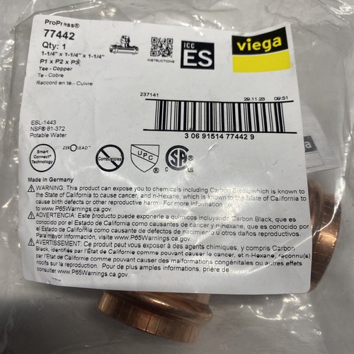 Viega Copper ProPress 77442 Fittings 1-1/4" Tee Fitting