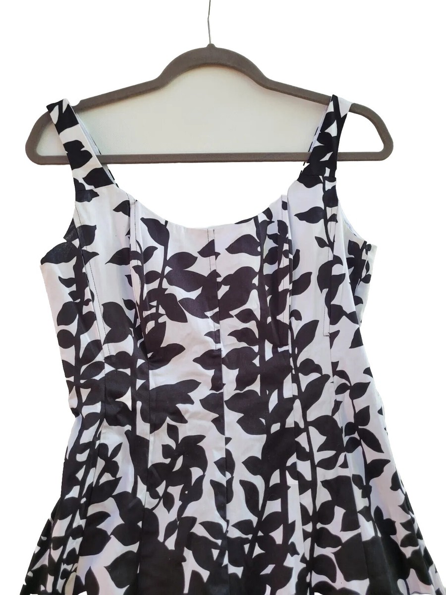 nine west black and white dress & Fit & Flare Dress, Boned Bust, Red Floral Hem size 4 Size:10 UK / 11 US