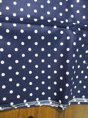 Vintage Marcus Brothers Textiles Cotton Fabric Navy White Polka Dot 56'' x 1.4 Ya