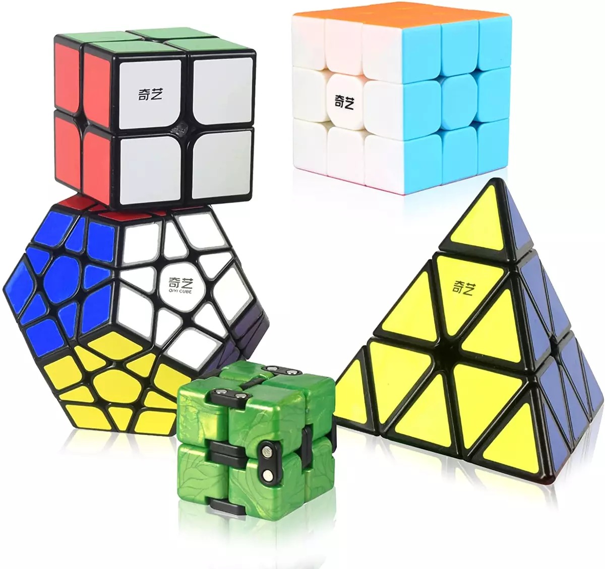 5 Pack Speed Cube Set Cube Bundle 2X2 3X3 Pyramid Megaminx Mirror Magic Cube