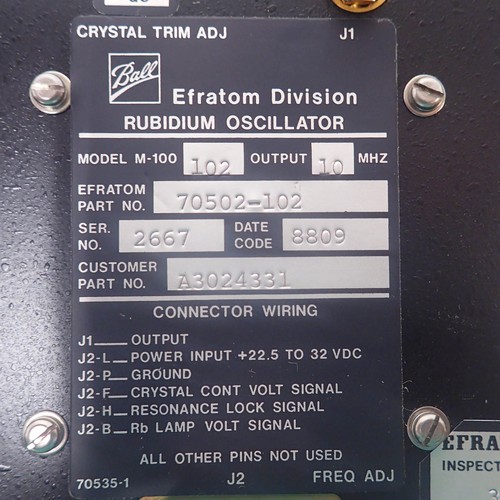 BALL EFRATOM RUBIDIUM OSCILLATOR M100-102 OUTPUT 10MHz AS-IS.
