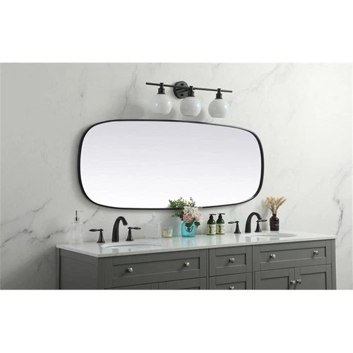 Elegant Decor Brynn 24x60" Oval Modern Metal Wall-Mounted Mirror in Black - Picture 11 of 11