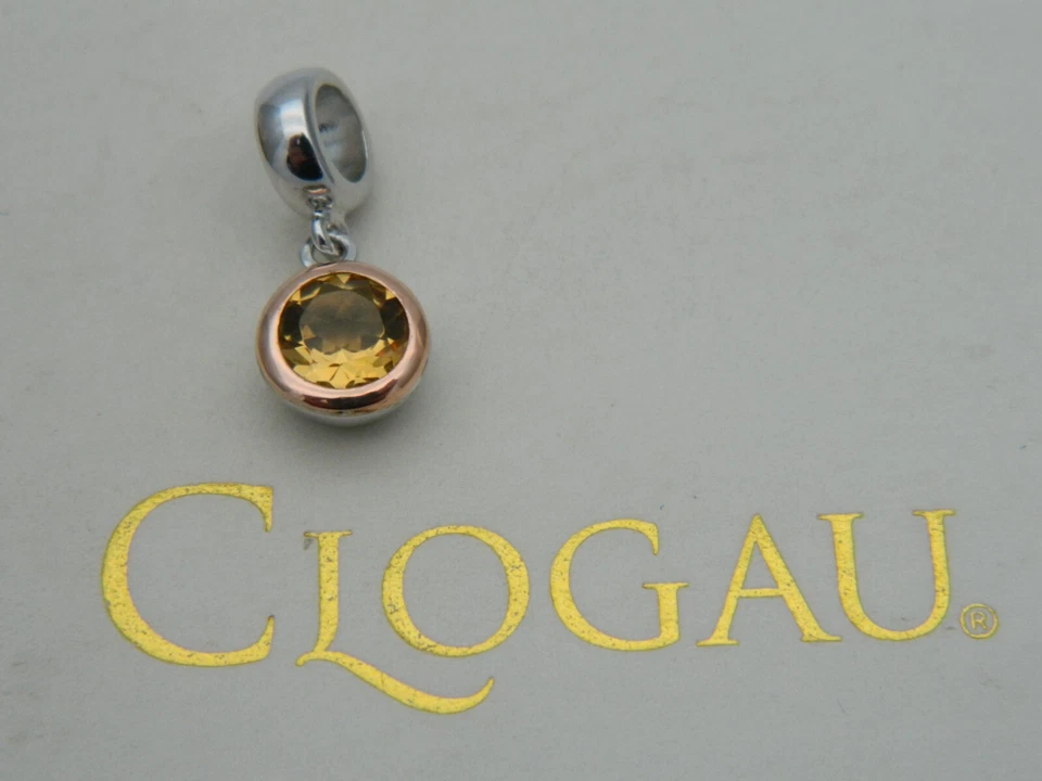 Clogau Sterlingsilber & 9 kt Rotgold Citrin November Geburtsstein Perle Charm