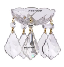 Asfour Chandelier Crystals Bobeche 4.75" with 2 in Crystal Pendant Gold Pins