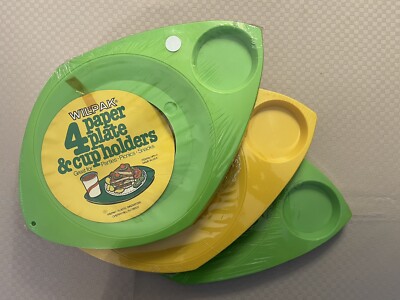 12 Vintage Wilpak HPH-4 Plastic Paper Plate /Cup Drink Holders 1970's Stackable