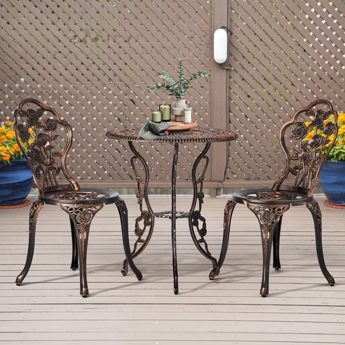 3 PCS Outdoor Bistro Set,Outdoor Patio Set,All-WeatherCast Aluminum Bistro Table - Picture 2 of 14