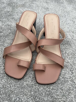 Next Leather Toe Post Heels Thong Sandals Size Nude Pink Flip