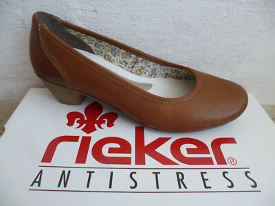 Rieker Women Pumps Slipper Ballerina Shoes Leather Brown