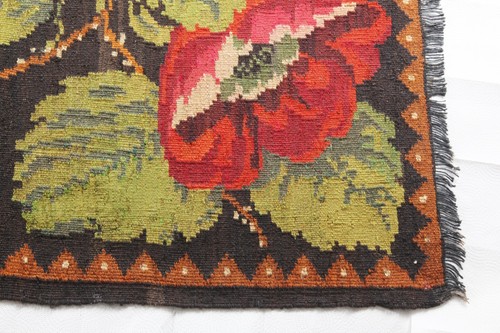 Authentic Vintage Moldova flower handmade kilim–Handwoven black Green col tones - Picture 6 of 11