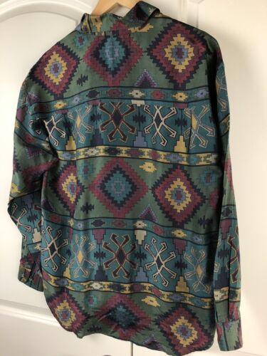Vintage Structure 100% Silk Mens Aztec Silk Shirt Button Down Size S - Picture 4 of 13